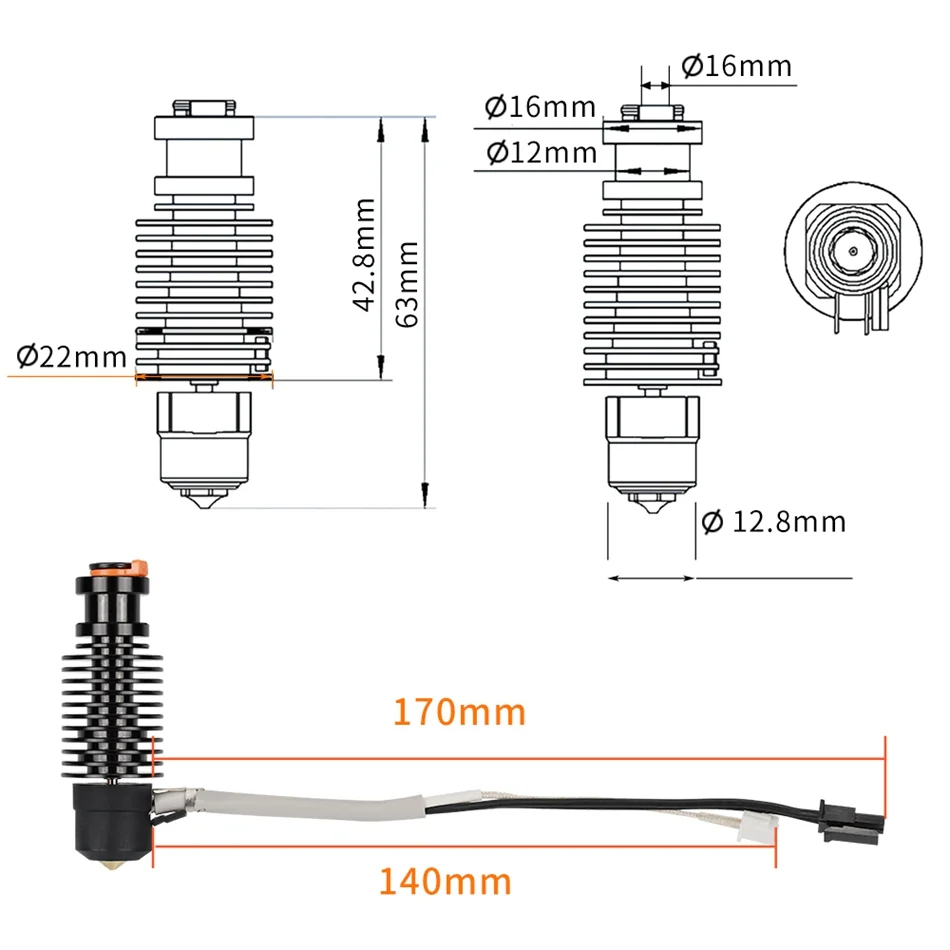 Volcano Hotend E3D V6 24V 50W  - 3D Printing Ender recension och pris